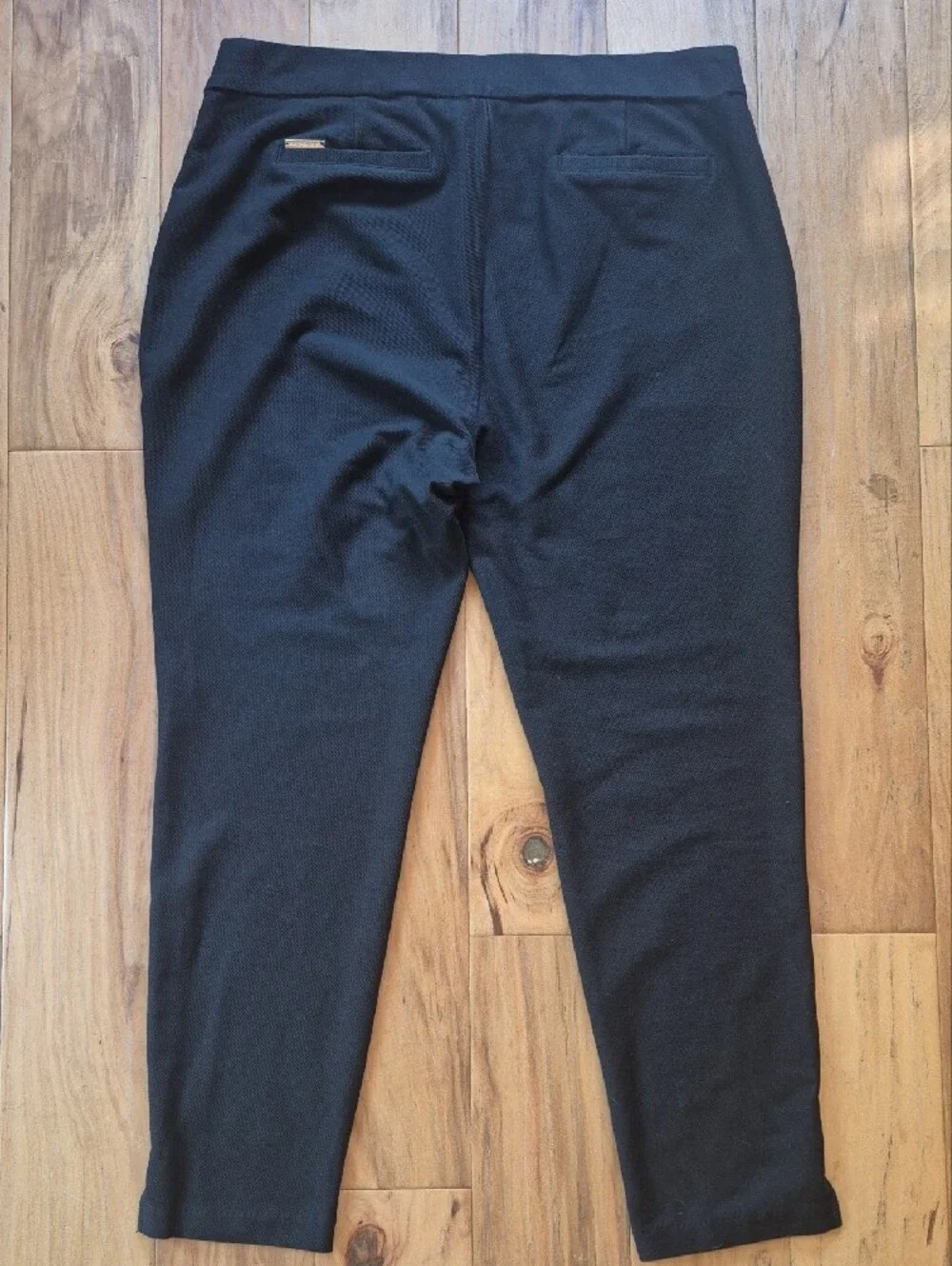 Michael Kors Black Ponte Pull-On Pants with Gold Button Details
